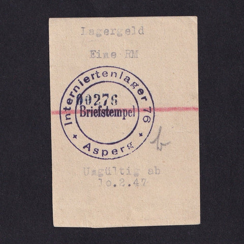 Germany, 1 RM, 10th February 1947, Asperg Internment Camp for suspected Nazis, Feller GE-1706a, Fine