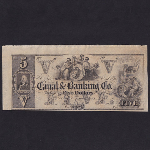 US Obsolete - Canal Banking Co., New Orleans, $5, 18xx, smallest portrait of Washington on any banknote, Good EF