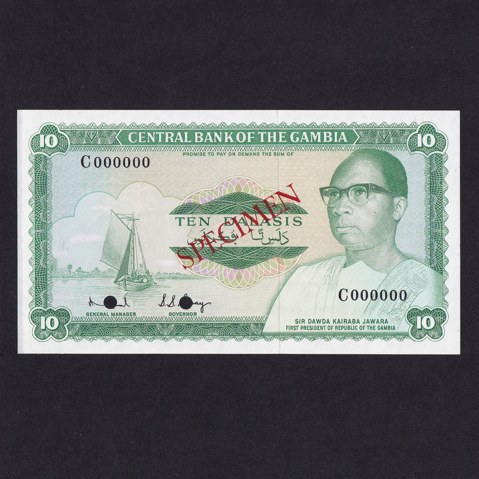 Gambia (P6bs) 10 Dalasi specimen, signature 6, C000000, UNC