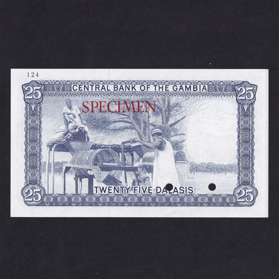 Gambia (P.7bs) 25 Dalasi specimen, Central Bank of the Gambia, signature 6, A000000, UBC