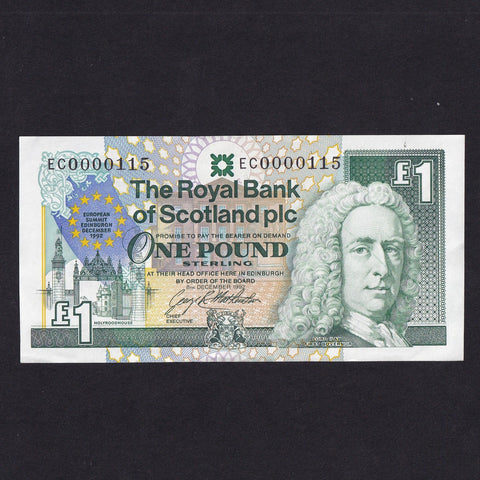 Scotland (P356) Royal Bank of Scotland, £1, 1992, EC commemorative, low serial & first million, EC0 000115, count crease, A/UNC