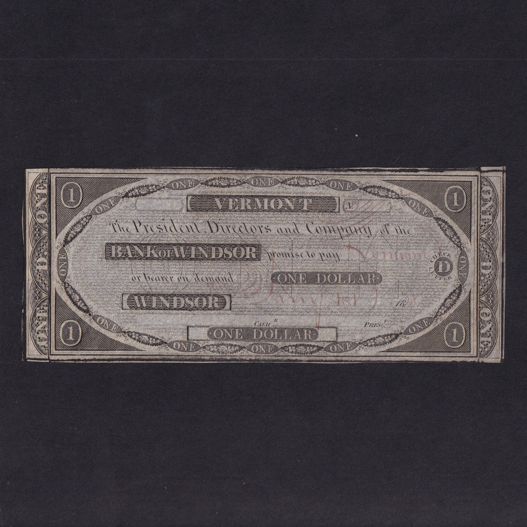 US Obsolete - Vermont, $1, 1838, Windsor, unissued, Good EF