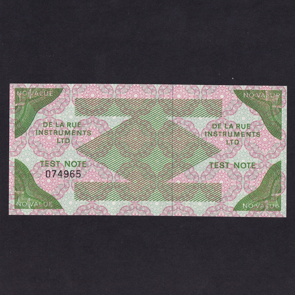 Promotional - De La Rue, Test Note, with pink underprint, no value, UNC