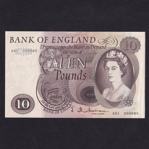 Bank of England (B299) Hollom, £10, first million & superb low serial, A01 000085, EF