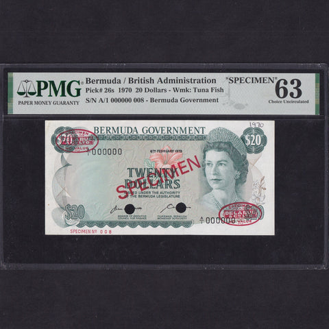 Bermuda (P26s) $20 specimen, 1970, A/1 000000, PMG 63, UNC