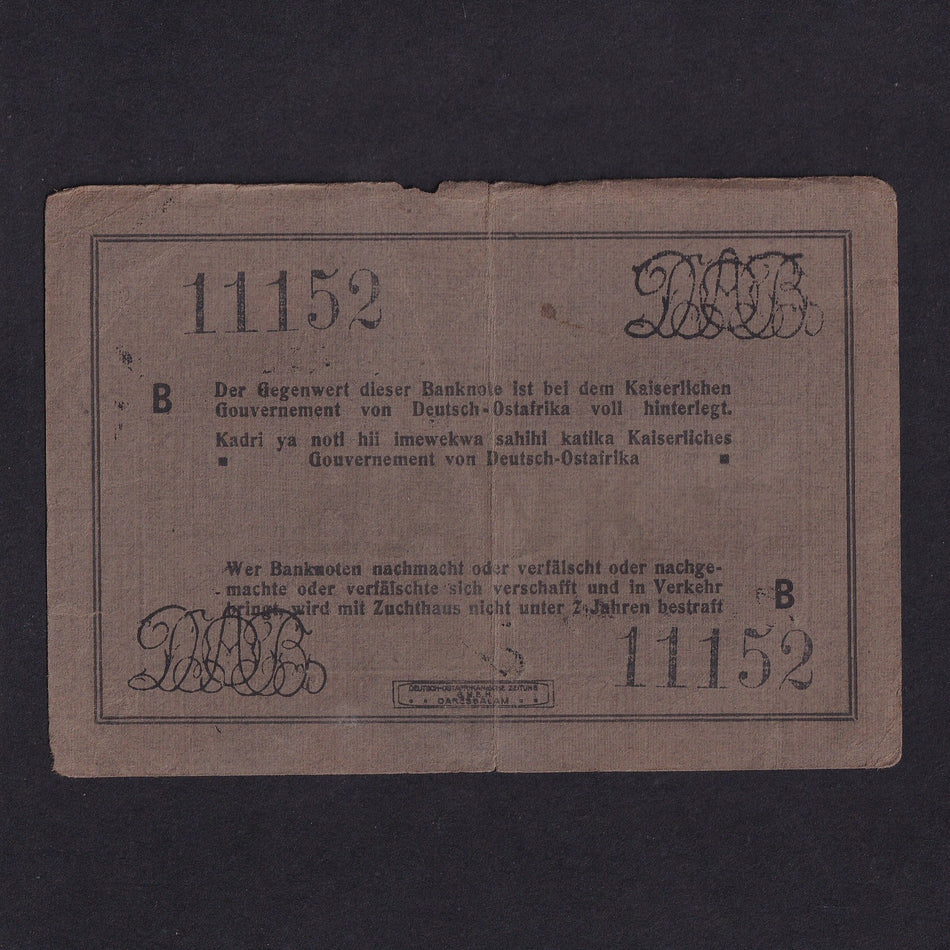 German East Africa (P40) 10 Rupien, 1st February 1916, DOAB reverse bottom left/ top right, R934c, VG