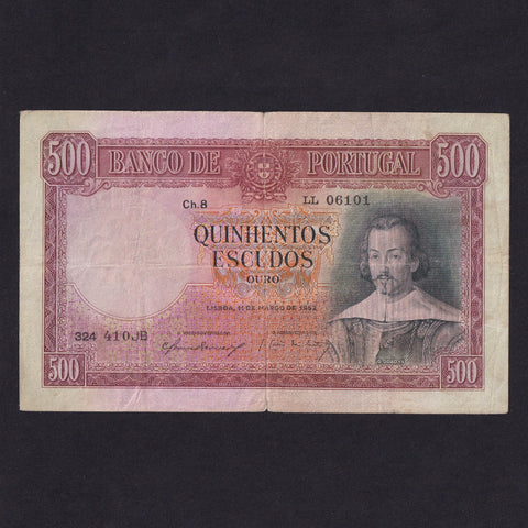 Portugal (P158) 500 Escudos, 1952, LL06101, Fine/ VF