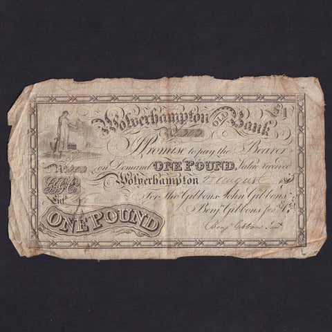 Provincial - Wolverhampton Old Bank, £1, 1815, for Gibbons etc., signed Benjamin Gibbons, Outing 2392e, rust, VG