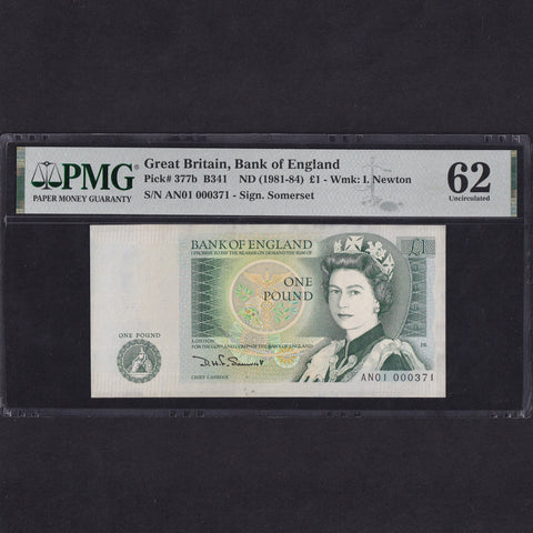 Bank of England (B341) Somerset, £1, AN01 000371, PMG62, previously mounted, UNC