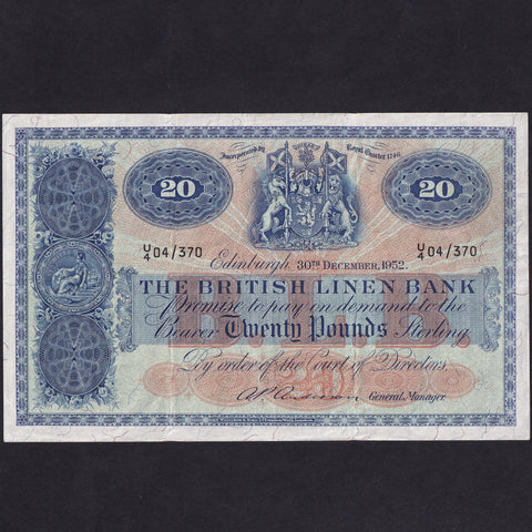 Scotland (P159b) British Linen Bank, £20, 30 December 1952, U4 04/370, BL68e, A/EF