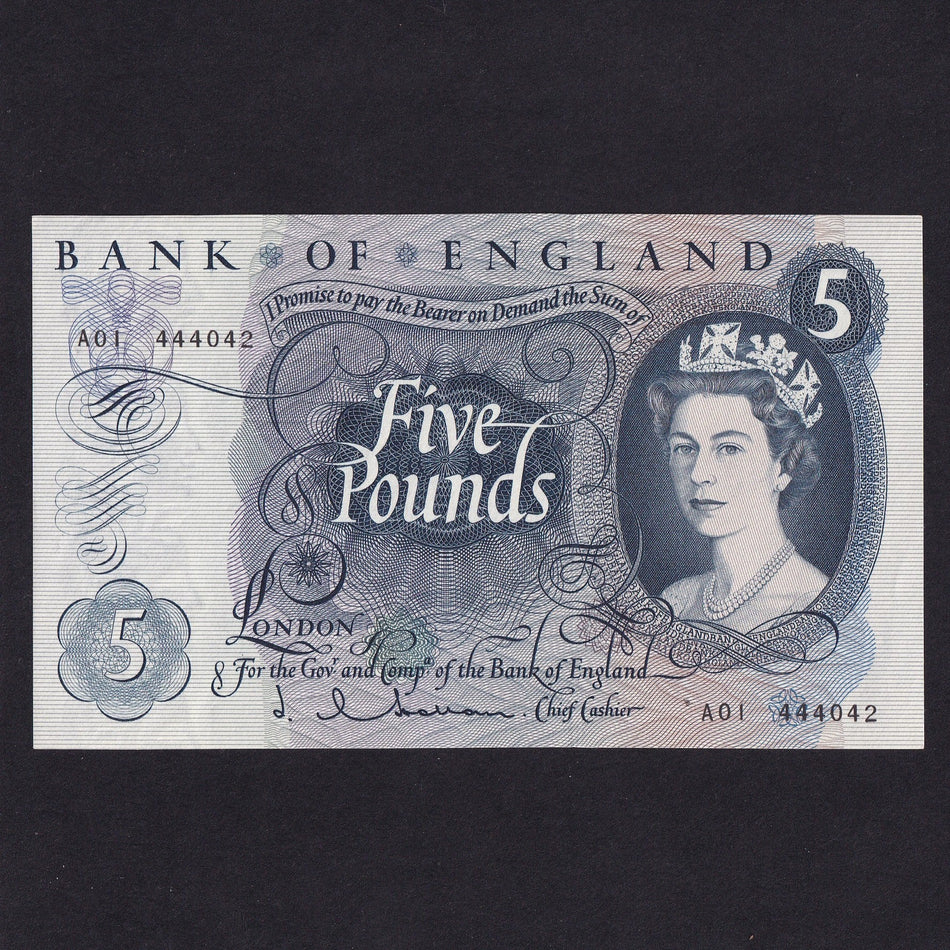 Bank of England (B297) Hollom, £5, A01 444042, first million, UNC