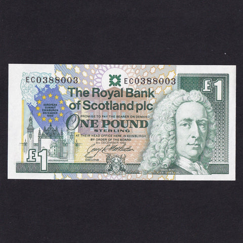 Scotland (P356) Royal Bank of Scotland, £1, European Summit, Edinburgh, December 1992, UNC