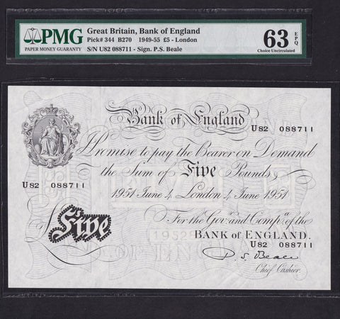 Bank of England (B270) Beale, £5, 4th April 1951, U82 088711, UNC