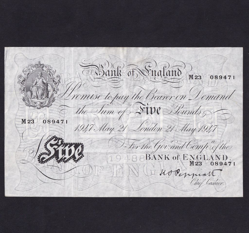Bank of England (B264) Peppiatt, £5, 21st May 1947, thin paper, M23 089471, VF
