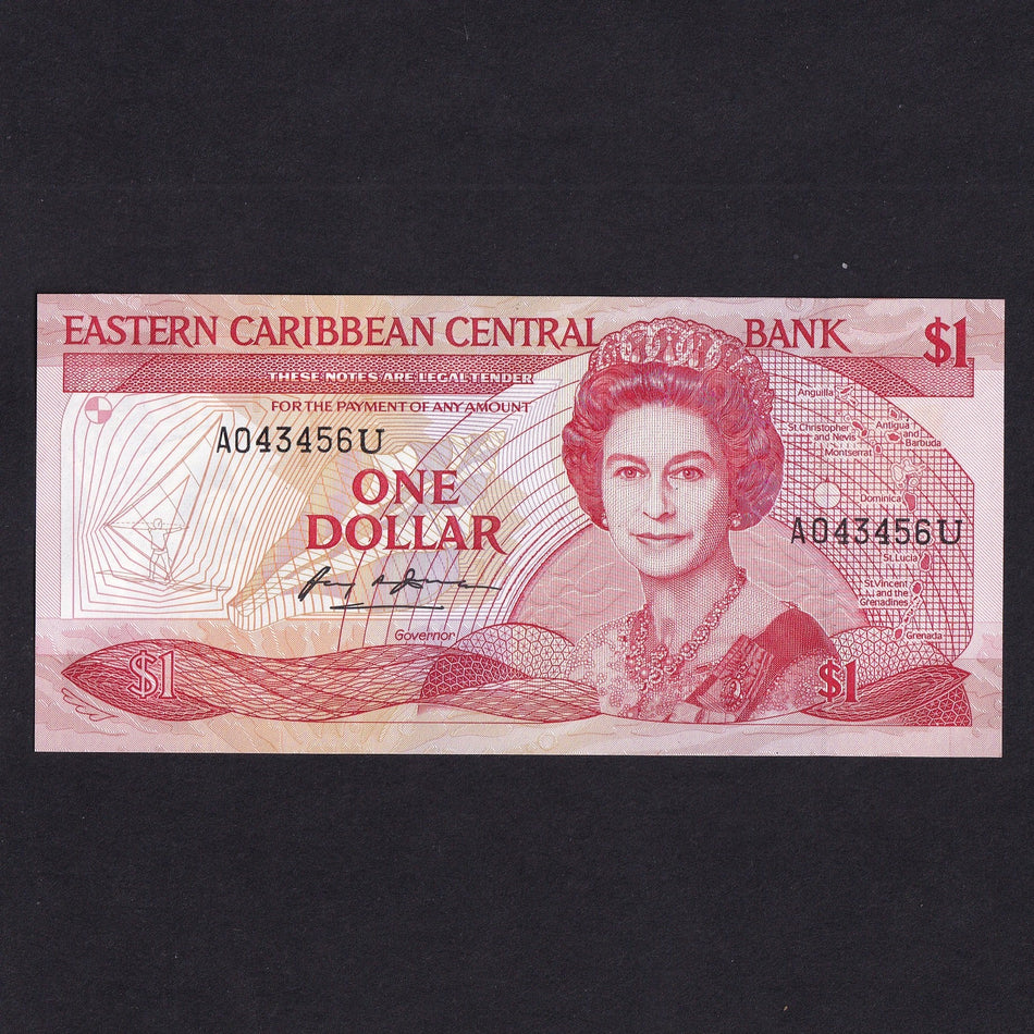 East Caribbean (P21u) $1, 1988-89, suffix U, Anguilla named on map, UNC