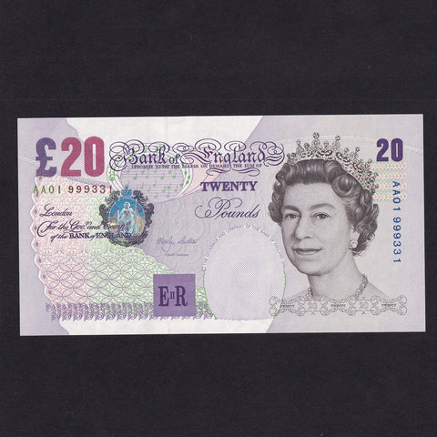 Bank of England (B386) Lowther, £20, AA01 999331, from C148, UNC