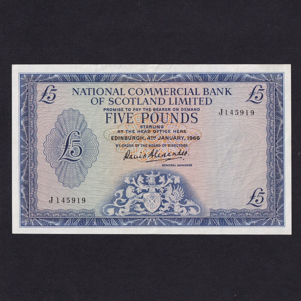 Scotland (P273) National Commercial Bank, £5, 4th January 1966, J145919, PMSNC9, Good EF