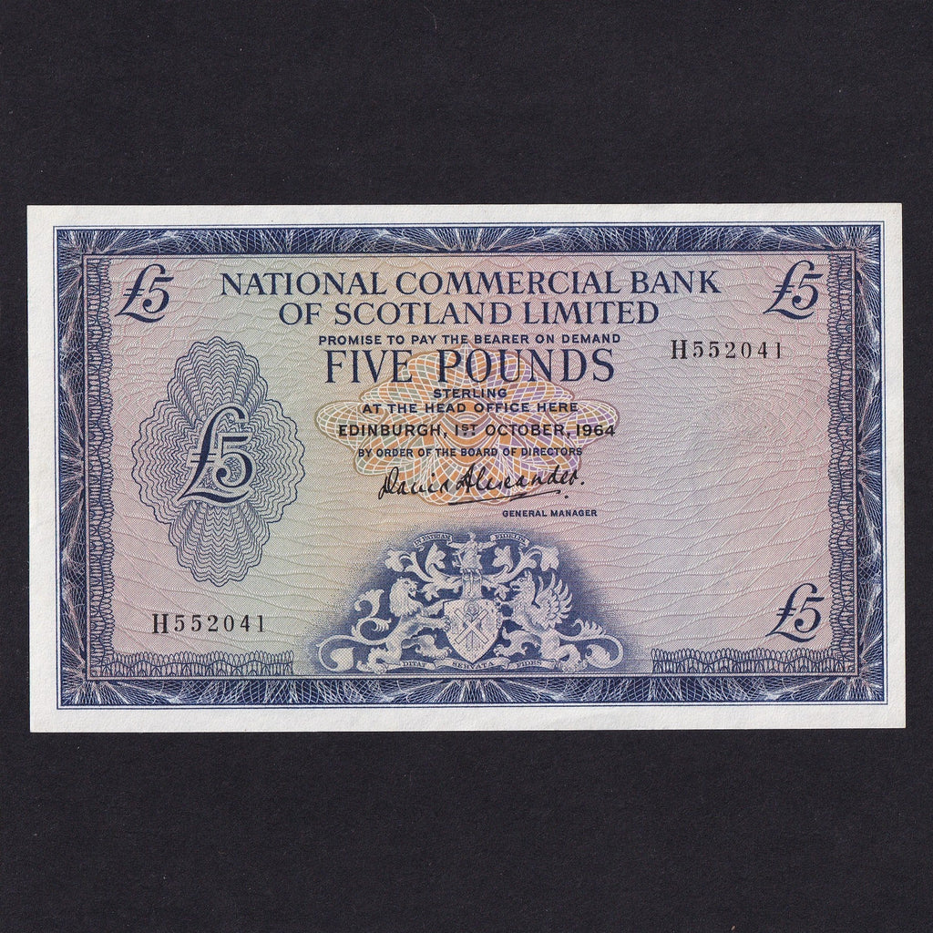 Scotland (P273) National Commercial Bank, £5, 1st October 1964, H552041, PMSNC9, UNC