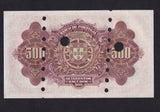 Portugal (P130) 500 Escudos, 17th November 1922, cancelled Alves Ries note, plate letter 'K' bottom left, 1F 05199, pencil mark and few marks , otherwise Good EF