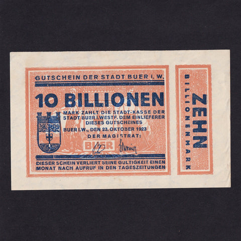 Germany, 10 Billion Mark, 1923, Buer, Good EF