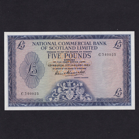 Scotland (P273) National Commercial Bank, £5, 2nd January 1963, C340025, PMSNC9, UNC