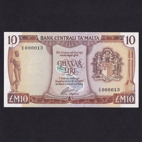 Malta (P33e) 10 Liri, C/5 000013, Spiteri, Deputat Govenatur, UNC
