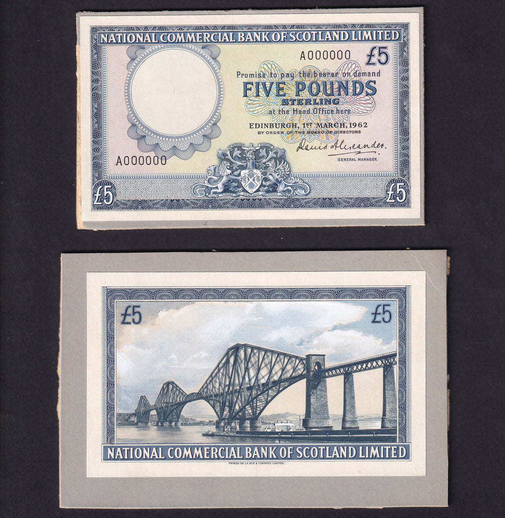 Scotland, National Commercial Bank of Scotland Limited, printer's archival composite obverse & reverse essay, 1st March 1962, EF