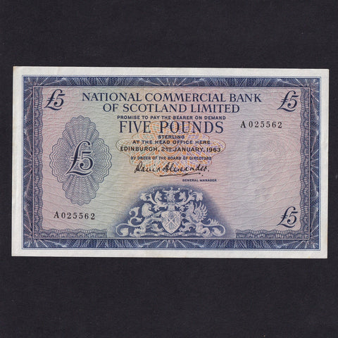 Scotland (P273) National Commercial Bank, £5, 2nd January 1963, A025562, PMSNC9, Good EF