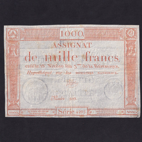 France (Assignats, PA80) 1000 Francs, 1795, red, series 4295, Bajot, VF