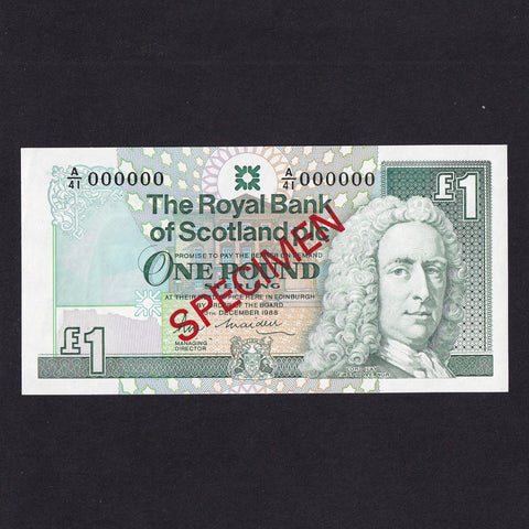Scotland (P350a) Royal Bank of Scotland, £1 specimen, 13th December 1988, Maiden signature, A/41 000000, A/UNC