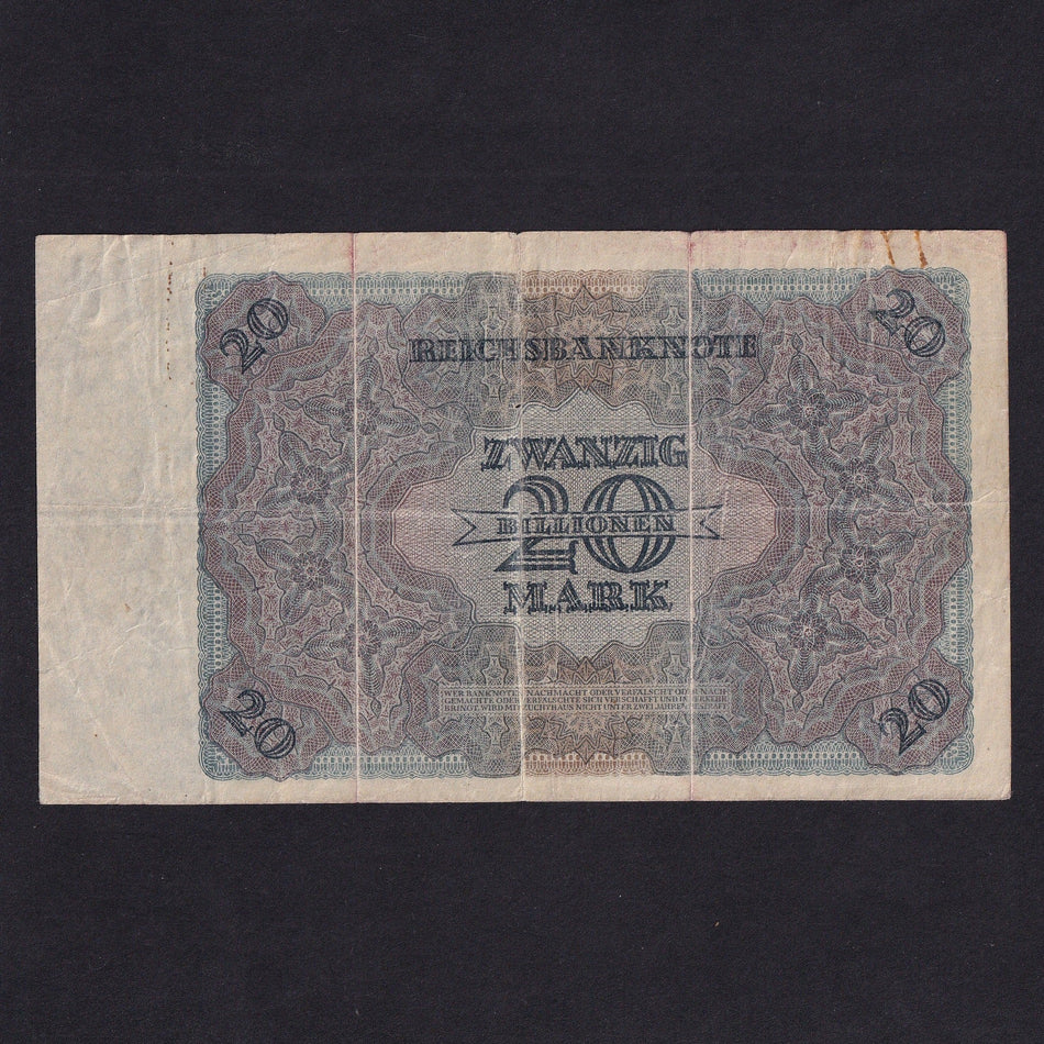 Germany (P183) 20 Billion Mark, Reichsbank, C.1487083, pinhole, rust, Fine