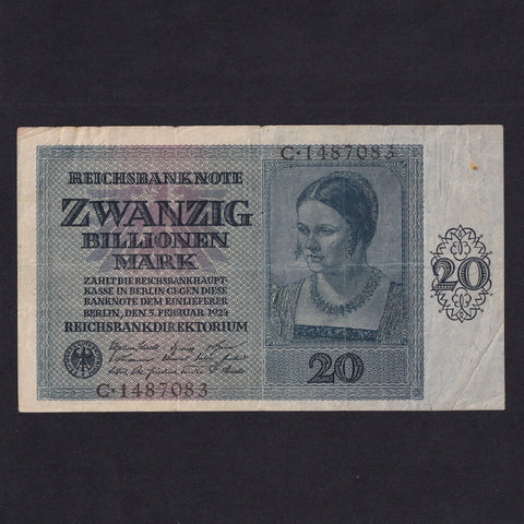 Germany (P183) 20 Billion Mark, Reichsbank, C.1487083, pinhole, rust, Fine