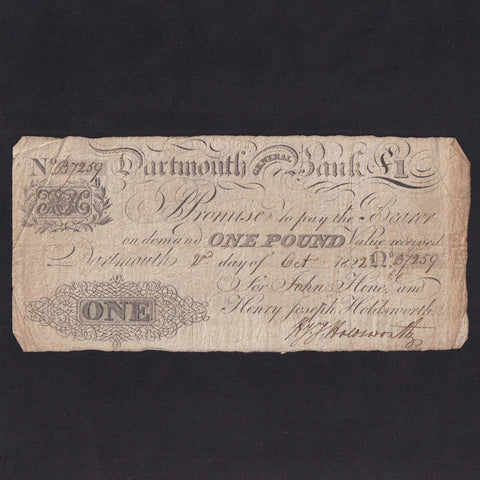 Provincial - Dartmouth General Bank, £1, 1822, for Hine etc., Outing 639a, Fine