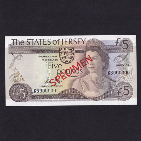 Jersey (P12bs) £5 specimen, L. May, KB000000, UNC