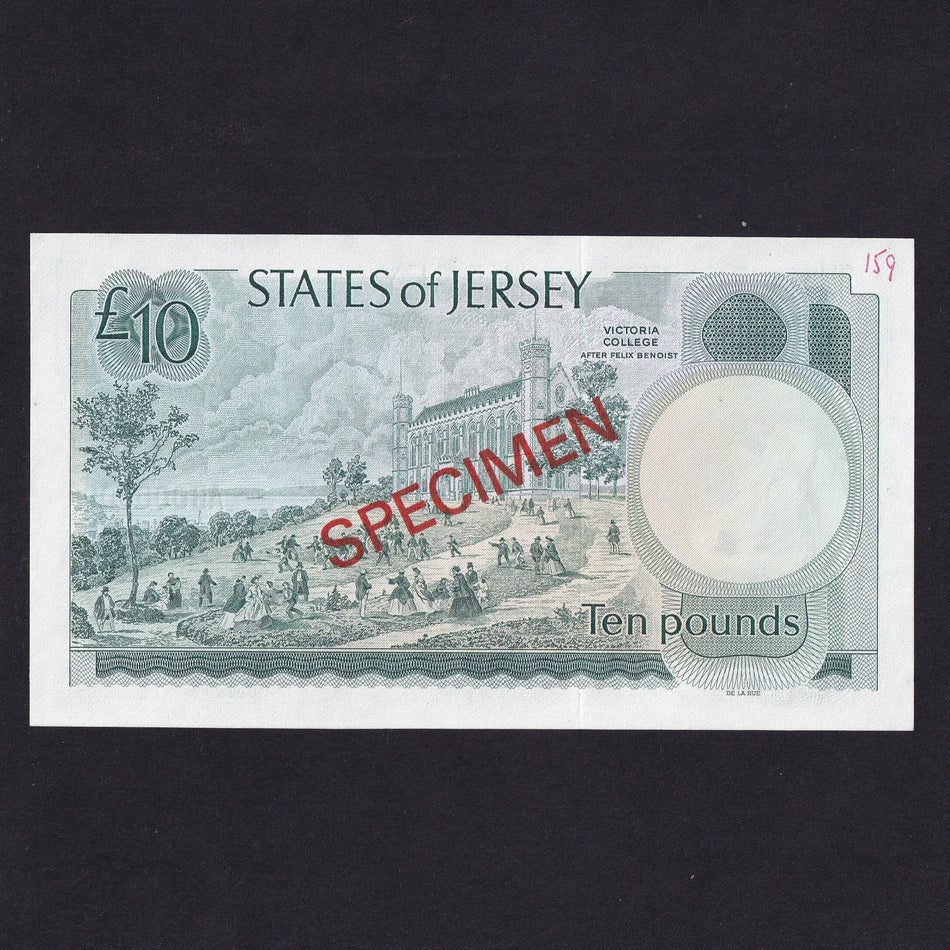 Jersey (P13as) £10 specimen, Clennett, AB000000, UNC