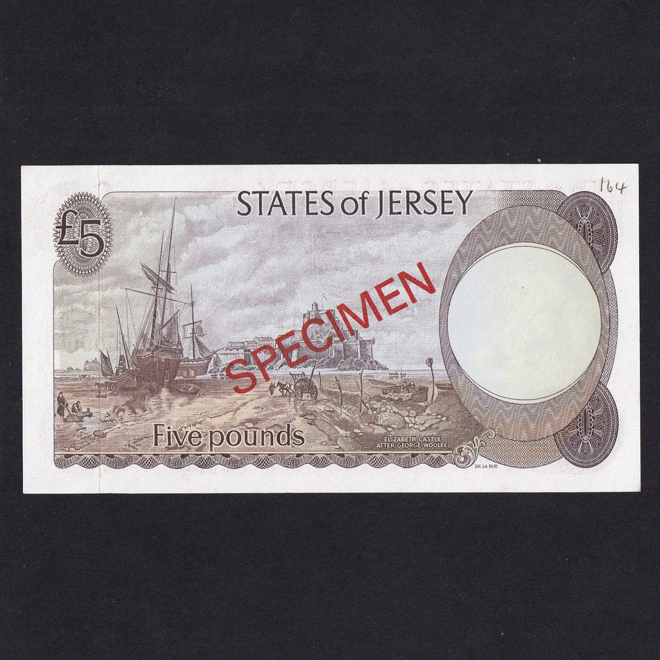 Jersey (P12as) £5 specimen, Clennett, GB000000, UNC