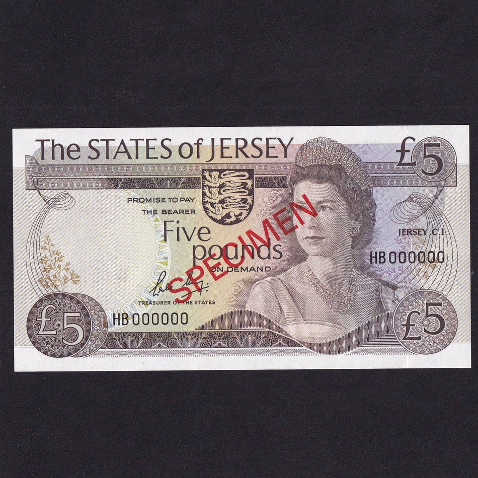 Jersey (P12bs) £5 specimen, L. May, HB000000, UNC
