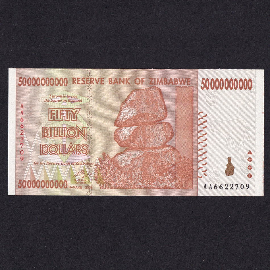 Zimbabwe (P87) 50 Billion Dollars, 2008, slight rust, otherwise UNC
