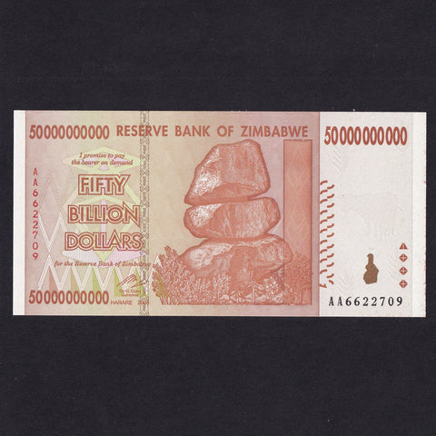 Zimbabwe (P.87) 50 Billion Dollars, 2008, slight rust, otherwise UNC