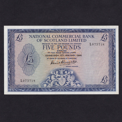 Scotland (P273) National Commercial Bank, £5, 4th January 1966, L073718, PMSNC9, Good EF