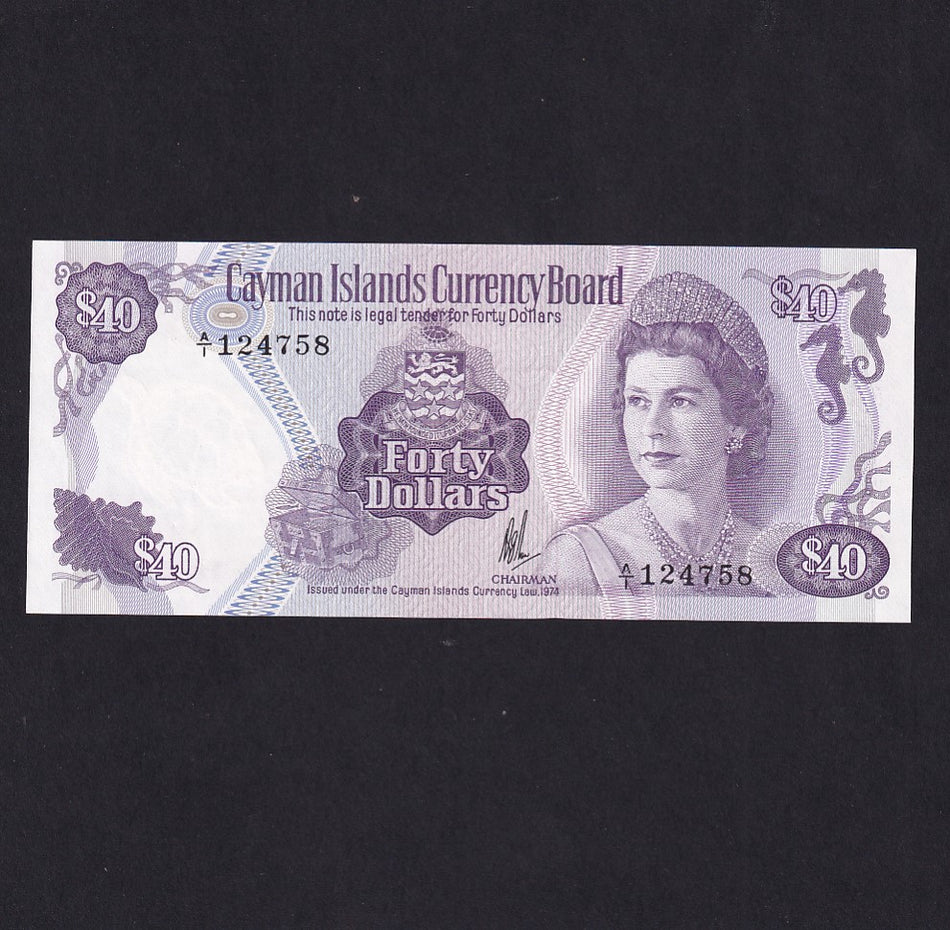 Cayman Islands (P.9) $40, L.1974 (1981), QEII, purple, A/124915, UNC