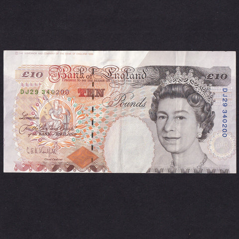 Bank of England (B369) Kentfield, £10 error, miscut, DJ29 340200, Good VF