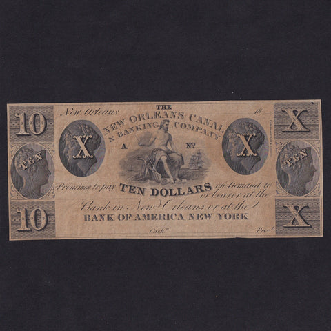 US Obsolete - New Orleans Canal & Banking Company, $10, 18xx, unissued, large pinhole, Good EF
