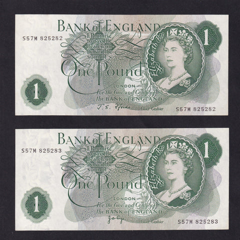 Bank of England (B306p) Fforde £1 & Page £1 pair, S57M 825282 & S57M 825283, Good EF