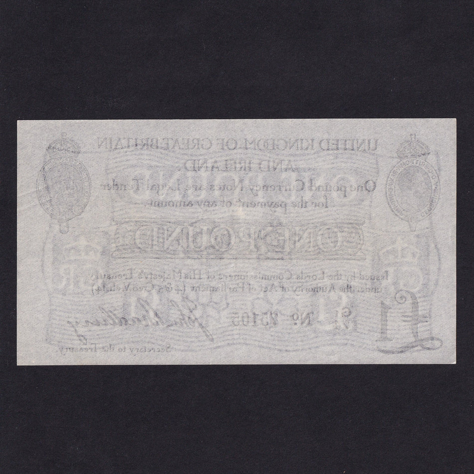 Treasury Series (T11) Bradbury, £1,1914, 2nd issue, G1/74 75105, centre fold, Good EF