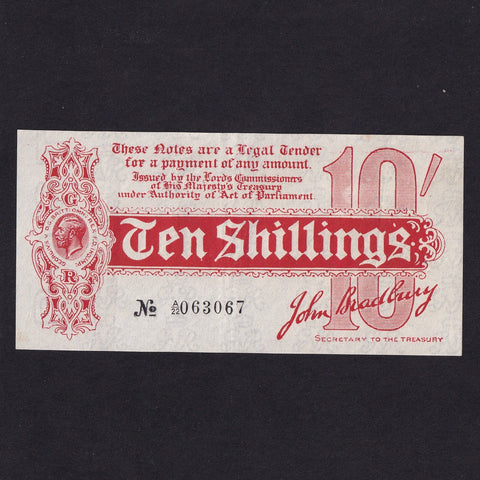 Treasury Series (T.9) Bradbury, 10 Shillings, 1914, A22 063067, 'POST' in watermark, pinholes, otherwise Good VF