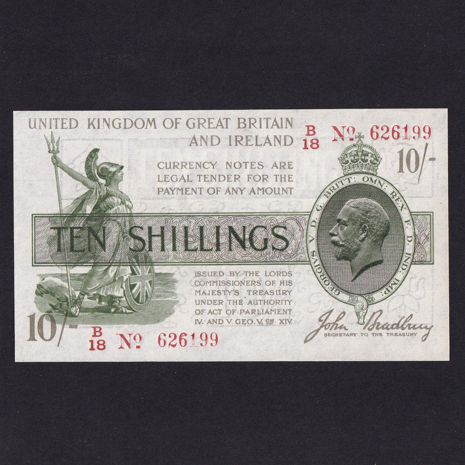 Treasury Series (T20) Bradbury, 10 Shillings, 1918-19, third issue, red dash, B18 626199, Good EF