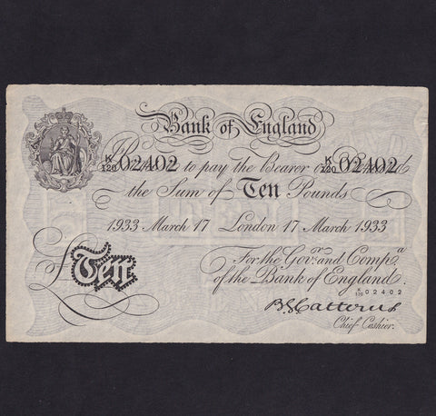 Operation Bernhard - Nazi forgery 1942-44, Catterns, £10, 17th March 1933, K120 02402, discolour, VF