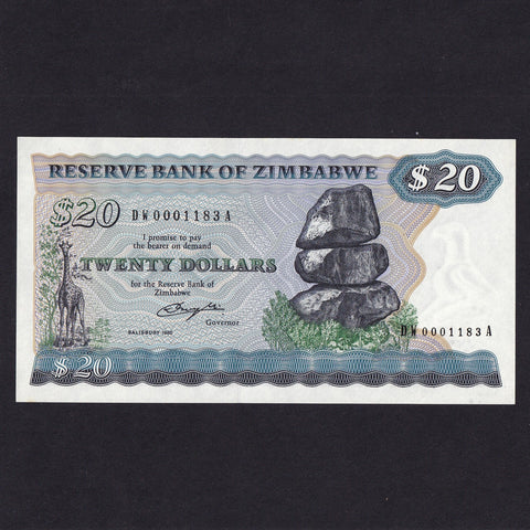 Zimbabwe (P.4a) $20 replacement, 1980, DW0001183A, A/UNC