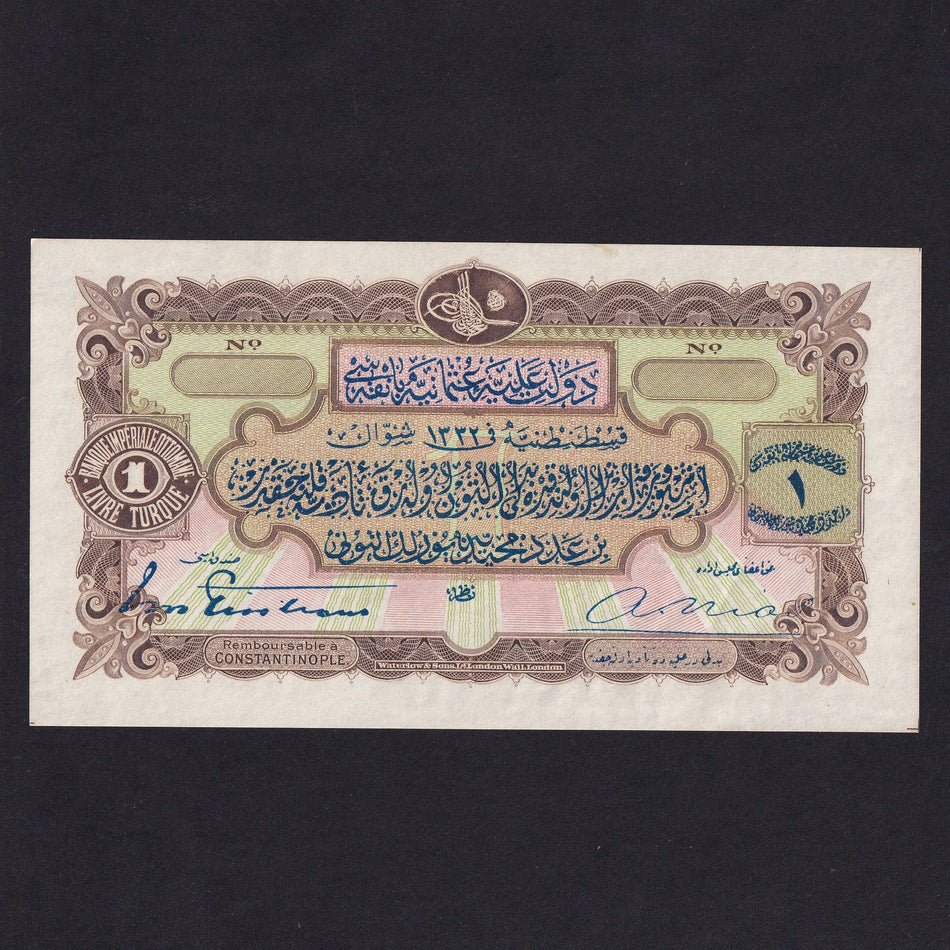 Turkey (P68b) 1 Livre, 1914, unissued, Waterlow printing, UNC